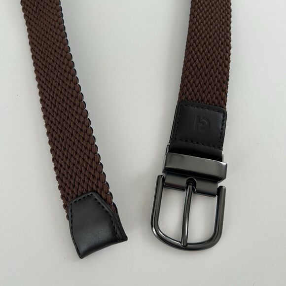 Cole Haan Reversible Belt Stretch Fabric Woven Mens Sz 42-44 XL Navy Blue Brown - Picture 5 of 10